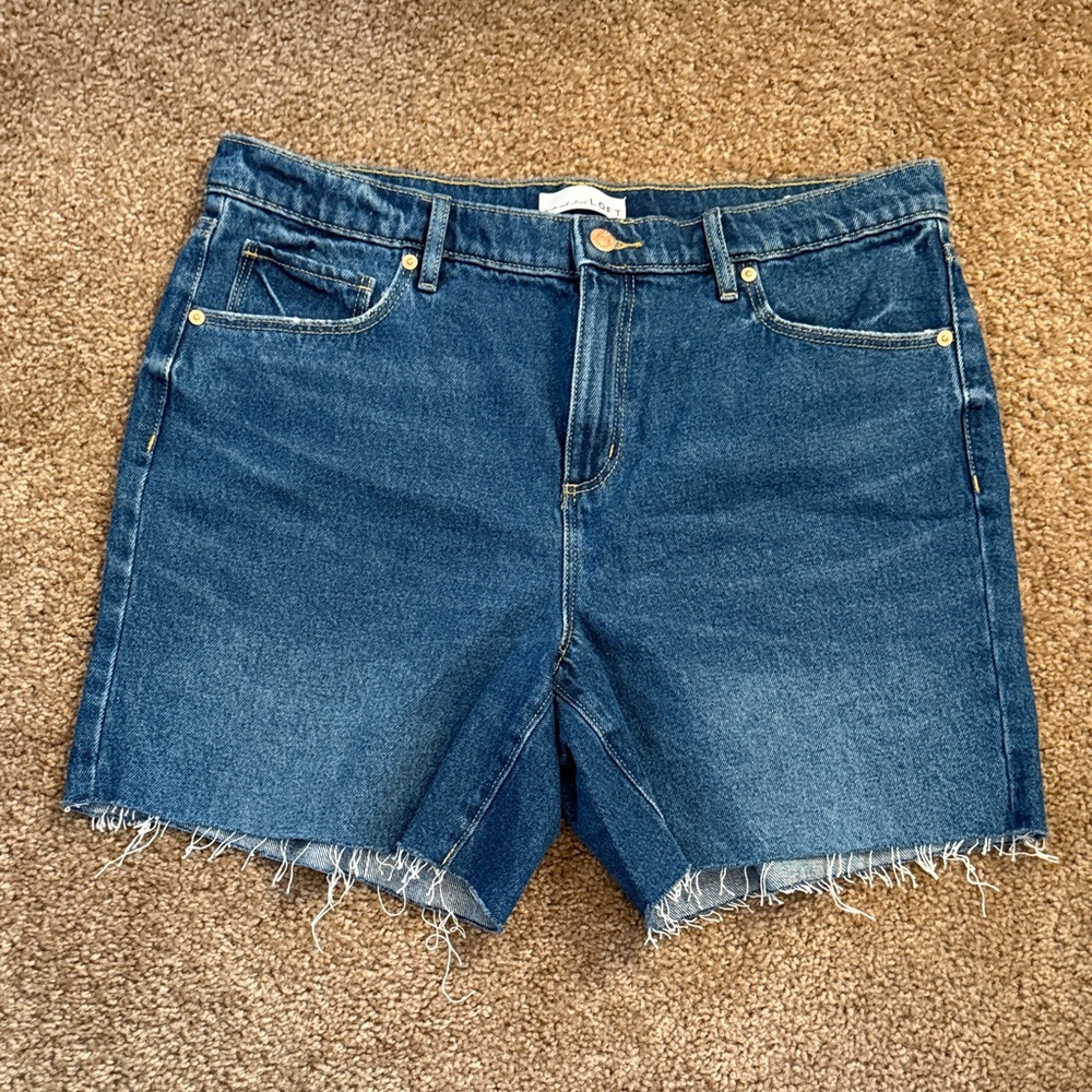 LOFT Medium Blue Denim Shorts with Contrast Stitching